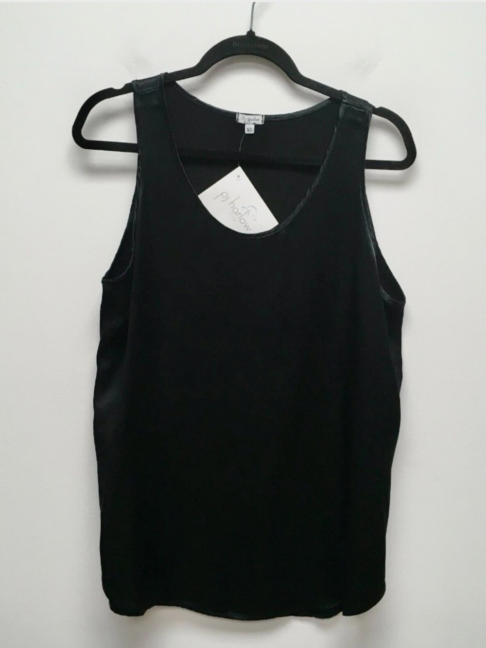 Pj Harlow Black Satin Jackie Hi/Lo Scoop Necked, Sleeveless Tank Sleepwear
